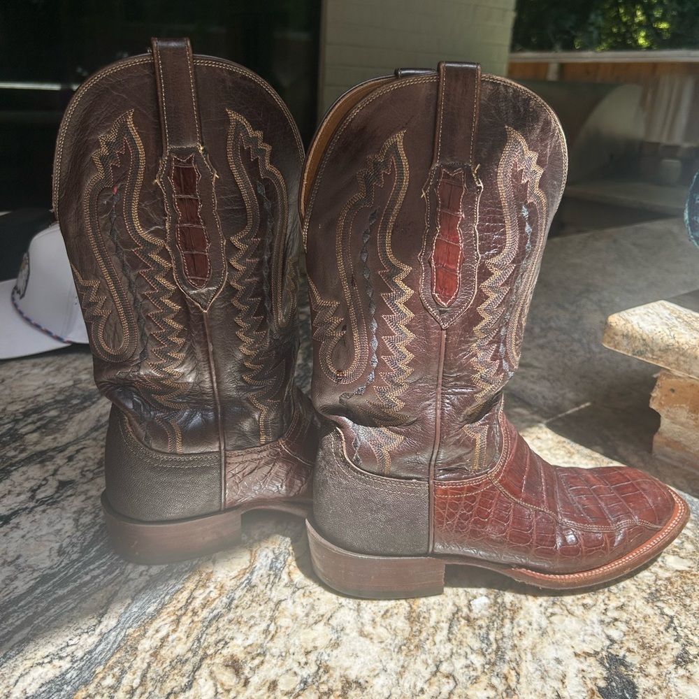 Lucchese Brown Leather Cowboy Boots Caiman 9D - Picture 13 of 16